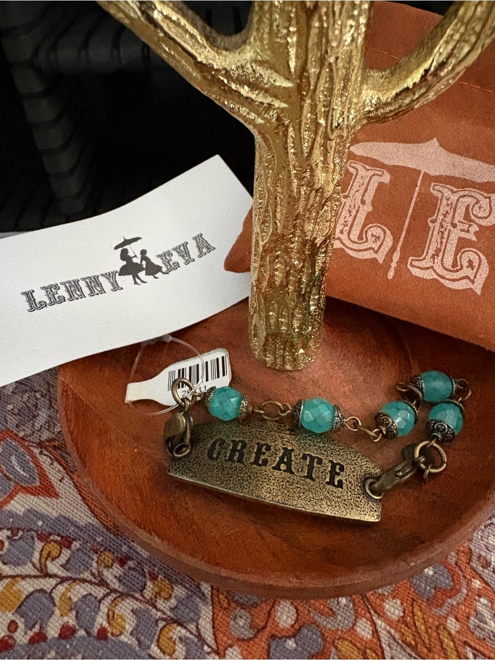Lenny & Eva Turquoise Beaded "Create" Interchangeable Sentiment Bracelet